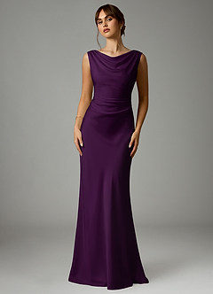 Azazie Kieryn Brautjungfernkleider Meerjungfrau-Linie Plissee Stretch-Satin Kleid Traube image1