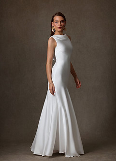 Azazie Yara Wedding Dresses Diamond White Mermaid Stretch Satin Dress image7