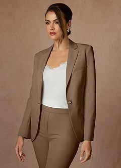 front Charlotte Truffle Refined Weave Pants Suit