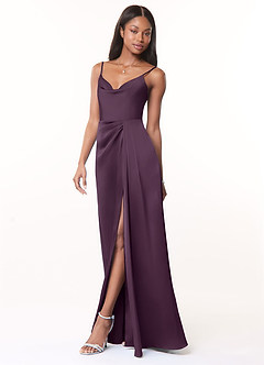 Azazie Brielle Bridesmaid Dresses Plum A-Line Cowl Spaghetti Straps Stretch Satin Dress image3