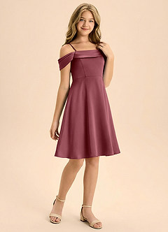 Azazie Anselie Junior Linia A Pofałdowany Satyna elastyczna Mini Młodsza druhna Sukienka image6