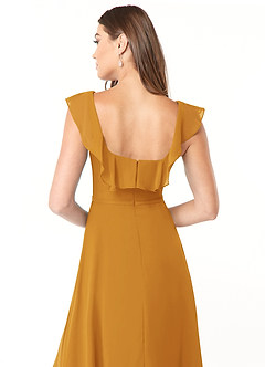 Azazie Jinny Bridesmaid Dresses Butterscotch A-Line Square Neckline Ruched Chiffon Dress image6