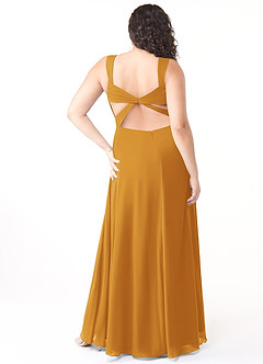 Azazie Nahrin Bridesmaid Dresses Butterscotch A-Line V-Neck Pleated Chiffon Dress image8