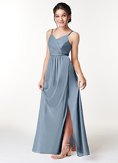Azazie Luxy Junior Plissee Gittergewebe Kleid Staubblau image4