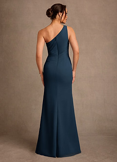 Azazie Floy Moeder van de bruid jurken Kolom Jurk van Chiffon One-shoulder Donkere Marine image3