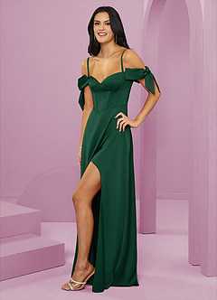 Barbie ♥ Azazie Brautjungfernkleider A-Linie Schulterfrei Stretch-Satin Kleid Dunkelgrün image3