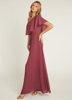 Azazie Lizzy Vestidos de damas de honor Vestido de Merlot de Gasa de Corte en A con Hombro unilateral image4