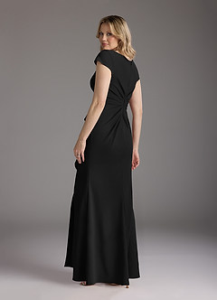 Azazie Tana Venta final Vestido de Negro de Crepé elástico de Corte Sirena con Cuello en V plisado image2
