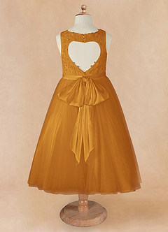Azazie Calla Flower Girl Dresses Butterscotch Ball-Gown Lace Tulle Dress image8