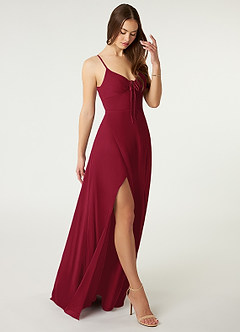 Azazie Minie Final Sale Burgundy A-Line Bow Chiffon Dress image1