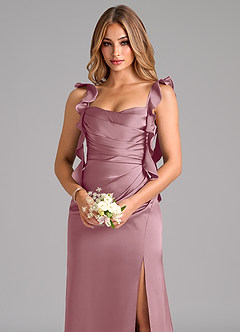 Azazie Jessamine Bridesmaid Dresses Vintage Mauve A-Line Corset Stretch Satin Dress image7