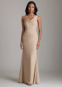 Azazie Linelle Robes de demoiselle d'honneur Robe Sirène en Mousseline de soie Plissée Taupe image5