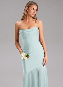 Azazie Grata Bridesmaid Dresses Mist Sheath Side Slit Stretch Satin Dress image6