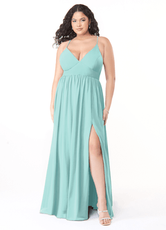 Azazie Aaida Bridesmaid Dresses Aqua A-Line Corset Chiffon Dress image7