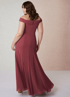 Azazie Lecia Bridesmaid Dresses Merlot Empire Off-The-Shoulder Pleated Chiffon Convertible Dress image9