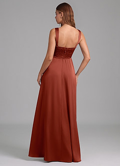 Azazie Rosaline Bridesmaid Dresses Terracotta A-Line Side Slit Stretch Satin Dress image2