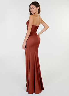 Azazie Yola Bridesmaid Dresses Terracotta Sheath V-Neck Pleated Stretch Satin Convertible Dress image4