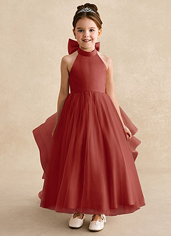 Azazie Bev Flower Girl Dresses Terracotta A-Line Convertible Tulle Dress image3