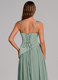 Azazie Stephanie Bridesmaid Dresses Agave A-Line Pleated Stretch Satin Dress image2