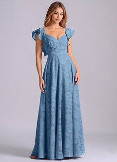 Azazie Leilani 신부 들러리 드레스 A라인 스윗하트 네크라인 플로럴 번아웃 바닥 길이 드레스 image1