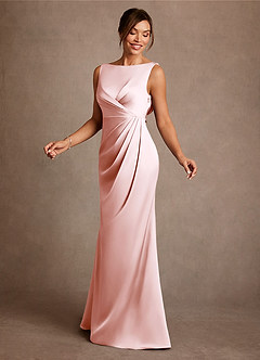 Azazie Baltimore Mother of the Bride Dresses Blushing Pink A-Line Pleated Stretch Satin Dress image3