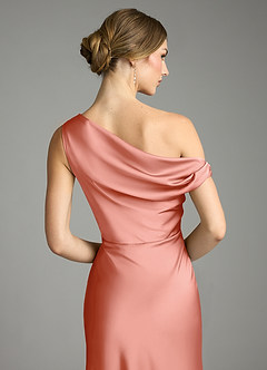 Azazie Emerson Bridesmaid Dresses Coral Mermaid Off the Shoulder Stretch Satin Dress image7