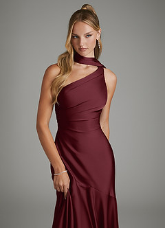 Azazie Amara Bridesmaid Dresses Cabernet Mermaid One Shoulder Stretch Satin Dress image6