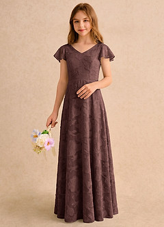 Azazie Narin Girls Formal vestidos de niña de las flores Vestido Expresado de Devorado Floral de Línea A con con mangas image5