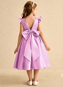 Azazie Dumpling Flower Girl Dresses Candy Pink A-Line Bow Matte Satin Dress image1