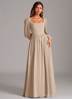 Azazie Maree Bridesmaid Dresses Taupe A-Line Corset Chiffon Dress image4