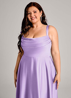 Azazie Shaude Bridesmaid Dresses Lilac A-Line Pleated Stretch Satin Dress image9