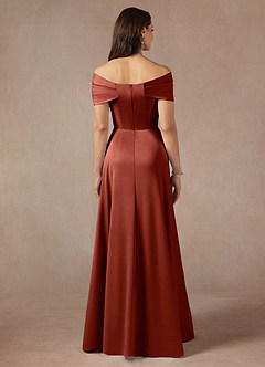 Azazie Amelia Mother of the Bride Dresses Terracotta A-Line Off the Shoulder Stretch Satin Dress image6