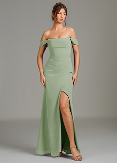 Azazie Jalice Bridesmaid Dresses Dusty Sage Mermaid Off the Shoulder Chiffon Dress image3