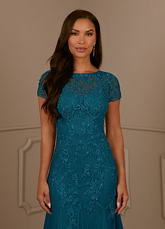 Azazie Laurie Mother of the Bride Dresses Ink Blue Mermaid Scoop Sequins Tulle Dress image7