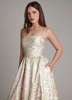 Azazie Jaliya Klänningar att prova hemma Klä av A-Linje i Blommig Jacquard Korsett Rodnande Blomma image3