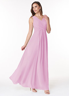 Azazie Flora Bridesmaid Dresses Candy Pink A-Line Pleated Chiffon Dress image4
