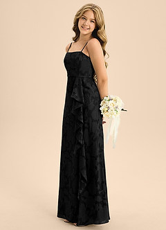 Azazie Kaylee Junior Black A-Line with Belt Floral Burnout Dress image5