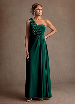 Azazie Aphra Mother of the Bride Dresses Emerald Sheath One Shoulder Velvet Dress image3