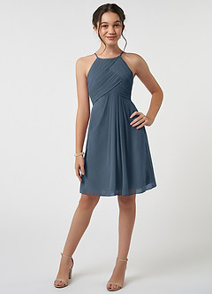 Azazie Ginny Junior Neptune A-Line Pleated Chiffon Dress image1