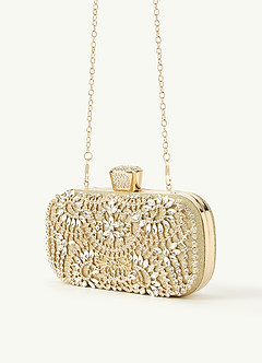 front Crystal And Rhinestone Embellished Clutch Bag