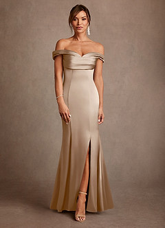 Azazie Boone Klänningar till brudens mor Klä Sjöjungfru i Stretch Satin Av axeln Taupe image2