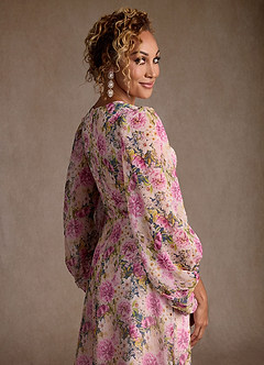 Azazie Marlo Moeder van de bruid jurken A-Lijn Jurk van Chiffon Geplooid Lavendel Bloemig image5