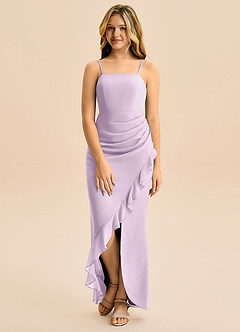 Azazie Buzzy Junior Robe Fourreau en Mousseline de soie Plissée Frostiges Flieder image4