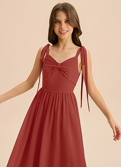 Azazie Izzy Junior Vestido de Terracota de Gasa de Corte en A con Plisado image6