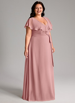 Azazie Lainey Bridesmaid Dresses Dusty Rose A-Line with Pockets Chiffon Dress image4