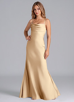 Azazie Seema Robes de demoiselle d'honneur Robe Sirène en Satin extensible Corset Champagne image5