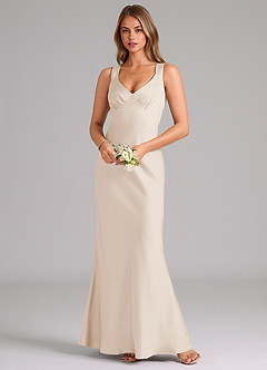 Azazie Kamila Bridesmaid Dresses White Alabaster A-Line Pleated Stretch Satin Dress image4