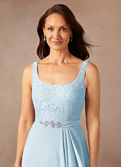 Azazie Ainsling Mother of the Bride Dresses Sky Blue A-Line Square Neckline Lace Chiffon Dress image10