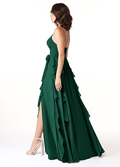 Azazie Peyton Bridesmaid Dresses Emerald A-Line Ruched Chiffon Dress image4
