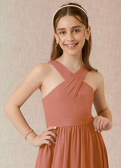 Azazie Jiya Junior MAI TAI A-Line Pleated Chiffon Dress image4